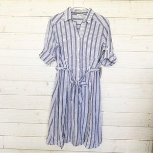 NWT Max Studio White and Blue Shirt Dress Linen Blend Size Small